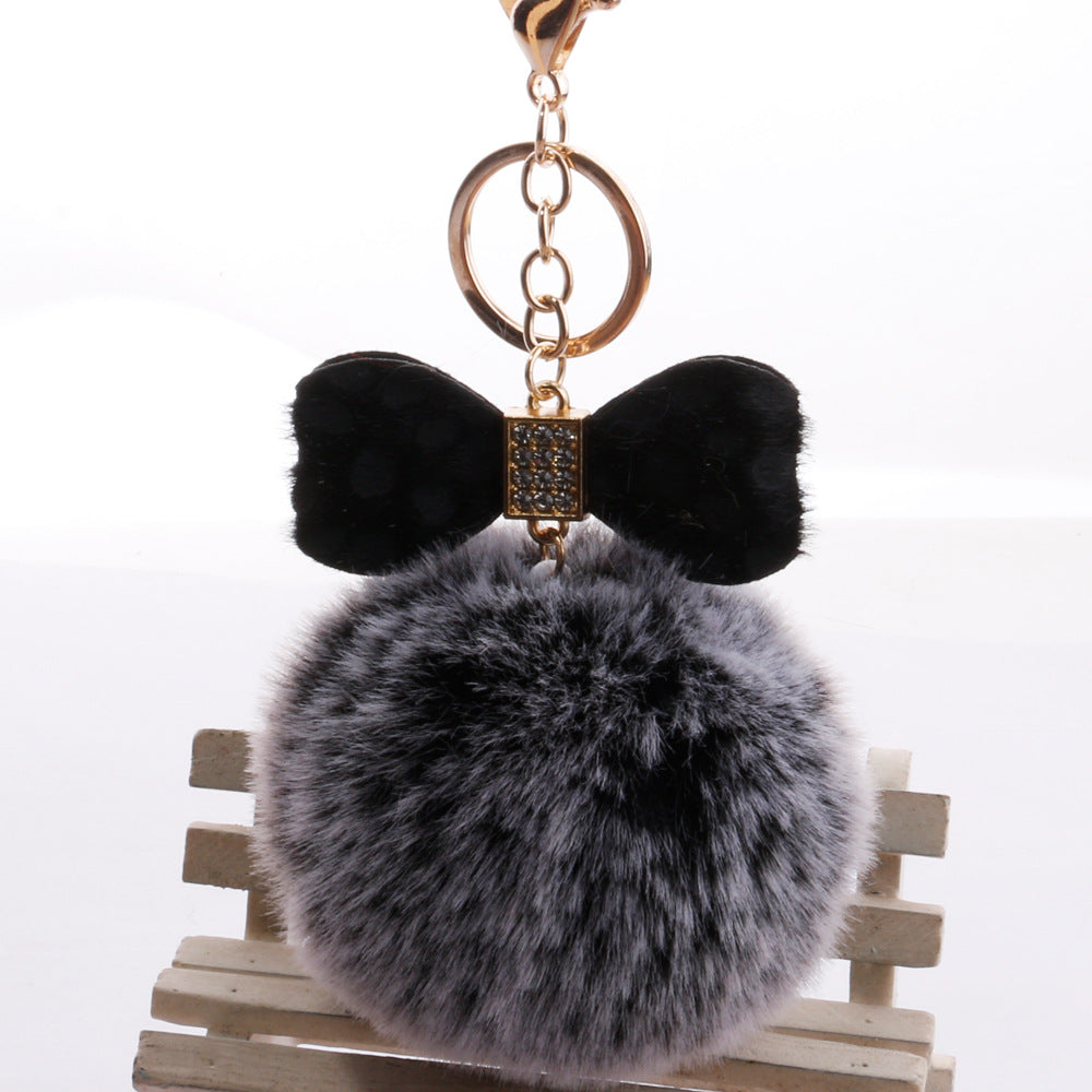 Wholesale Plush Leopard Diamond Bow Keychain